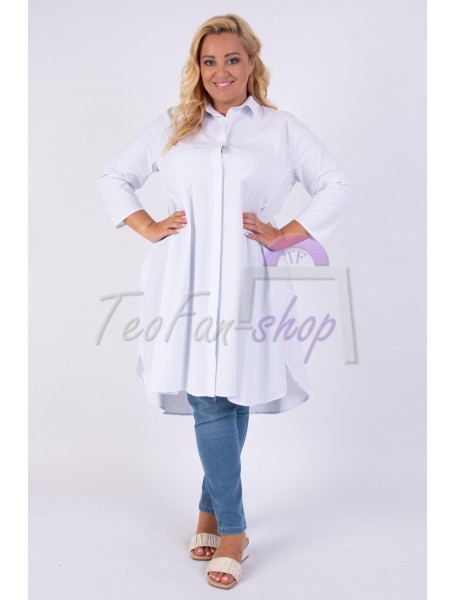 BIELA ELEGANTNÁ BAVLNENÁ  DLHÁ KOŠELA  s vreckami OVERSIZE PRE.MOLETKY  